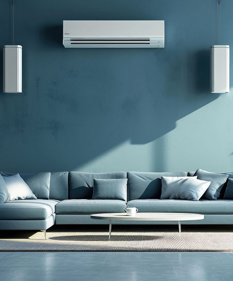 a wall mounted air conditioning unit installed in a modern living room