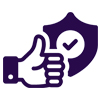 an icon of a thumbs up with a shield with a checkmark behind it